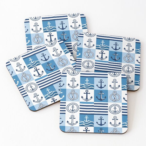 Item preview, Blue Nautical Anchor and Rope Seamless Patchwork Pattern designed and sold by CharlieDesings.