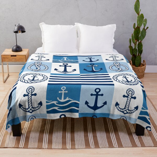Item preview, Blue Nautical Anchor and Rope Seamless Patchwork Pattern designed and sold by CharlieDesings.