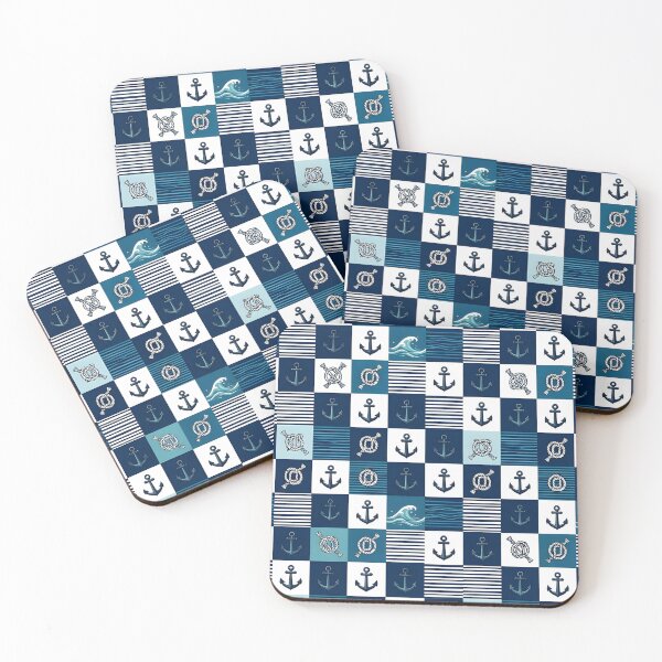 Item preview, Blue Nautical Anchor and Rope Seamless Patchwork Pattern designed and sold by CharlieDesings.