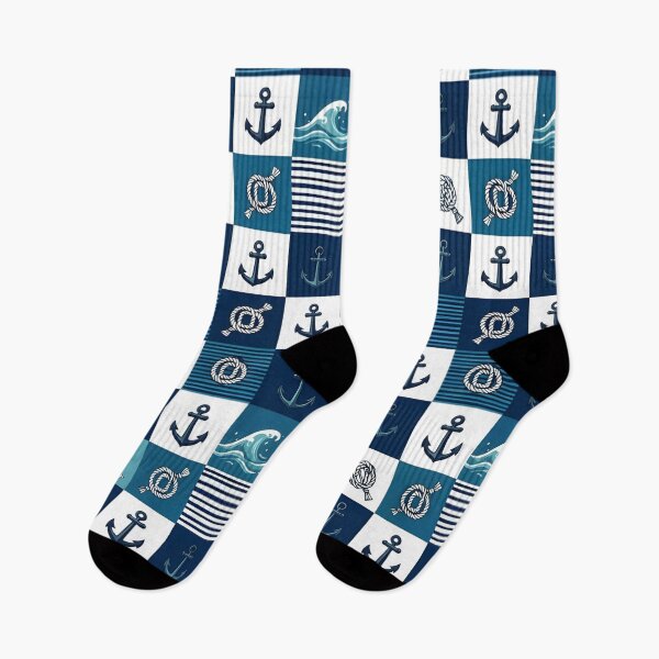 Item preview, Blue Nautical Anchor and Rope Seamless Patchwork Pattern designed and sold by CharlieDesings.