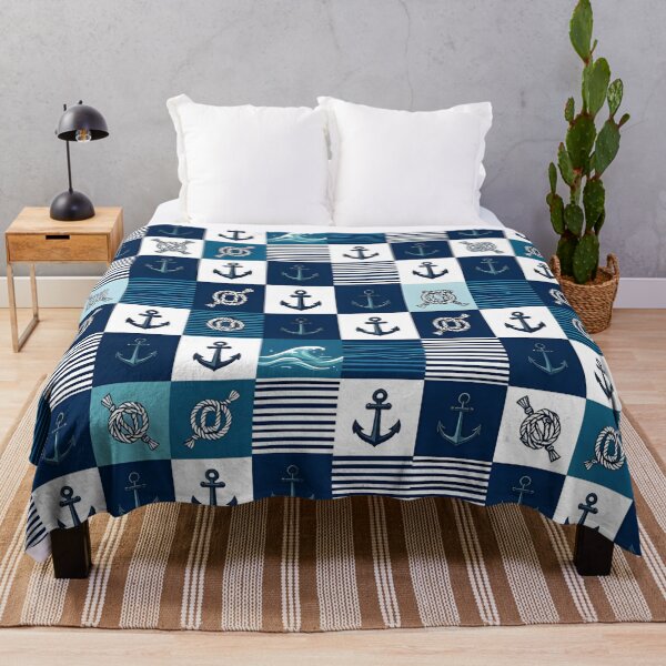 Item preview, Blue Nautical Anchor and Rope Seamless Patchwork Pattern designed and sold by CharlieDesings.