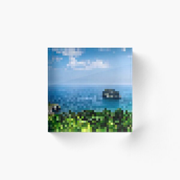 Aperçu de l'œuvre Scène d'île côtière pixélisée créée et vendue par Potato Quality Prints.