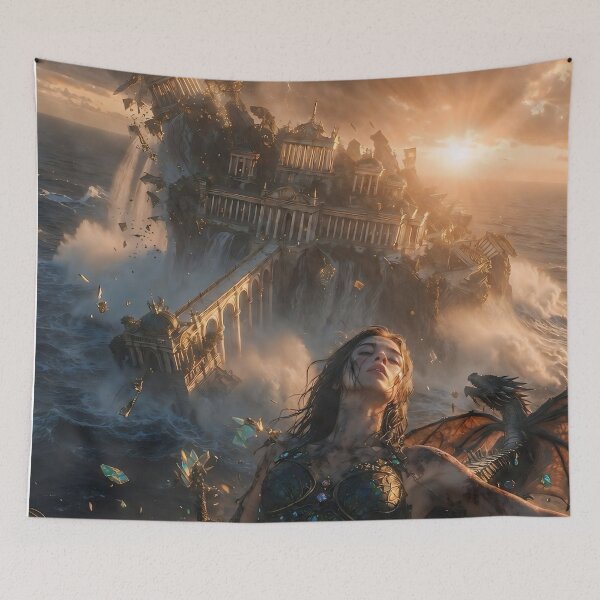 Item preview, Atlantis Final Fall – Queen & Dragon in Sinking Palace designed and sold by SunsetAngelsAI.