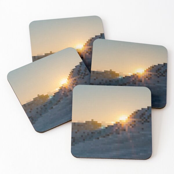 Item preview, Pixelated Snowy Shining Sunset Scene designed and sold by Potato Quality Prints.