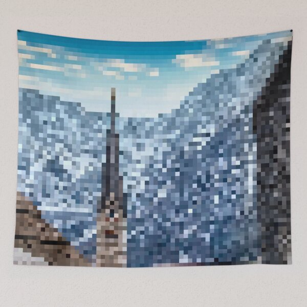 Item preview, Pixelated Mountainous Winter Church Scene designed and sold by Potato Quality Prints.