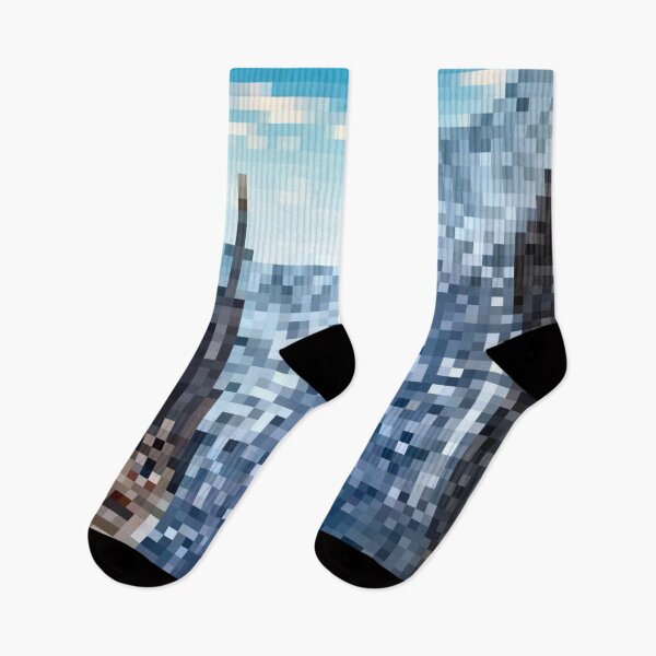 Item preview, Pixelated Mountainous Winter Church Scene designed and sold by Potato Quality Prints.