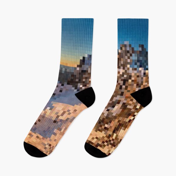 Item preview, Pixelated Snowy Mountain Sunrise Scene designed and sold by Potato Quality Prints.