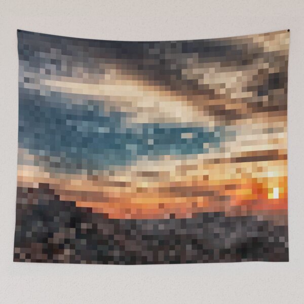 Item preview, Pixelated Mountainous Stormy Sunset Scene designed and sold by Potato Quality Prints.