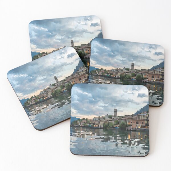 Item preview, Pixelated Waterfront Town Scene designed and sold by Potato Quality Prints.