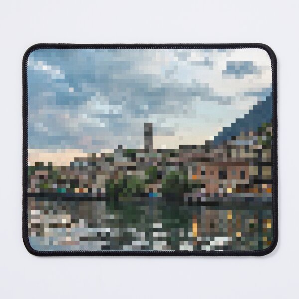 Item preview, Pixelated Waterfront Town Scene designed and sold by Potato Quality Prints.