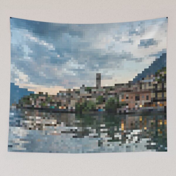 Item preview, Pixelated Waterfront Town Scene designed and sold by Potato Quality Prints.
