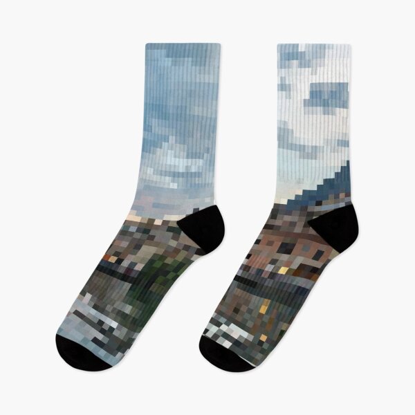Item preview, Pixelated Waterfront Town Scene designed and sold by Potato Quality Prints.