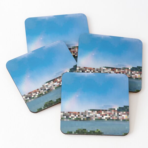 Item preview, Pixelated Lakefront Village Scene designed and sold by Potato Quality Prints.