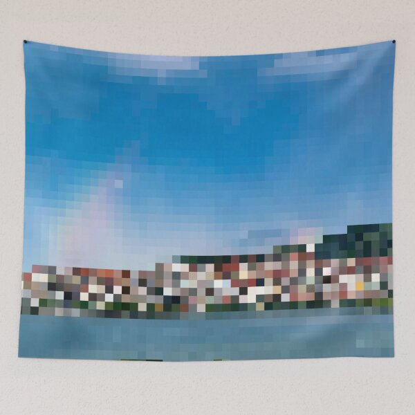 Item preview, Pixelated Lakefront Village Scene designed and sold by Potato Quality Prints.