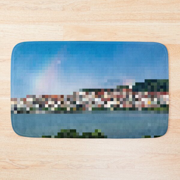 Item preview, Pixelated Lakefront Village Scene designed and sold by Potato Quality Prints.
