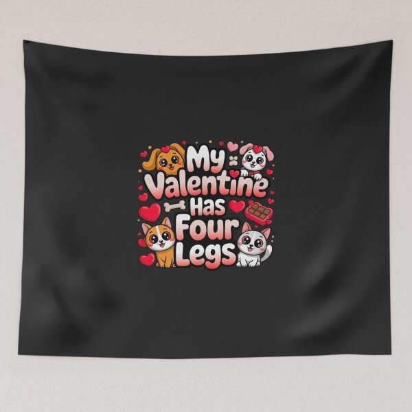 Item preview, My Valentine Has Four Legs Cute Pets - Kawaii Dog and Cat Valentine Art designed and sold by Wonder Pixel Studio.