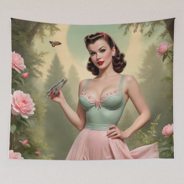 Item preview, Vintage Garden Goddess Pin-Up Illustration | 1940s Americana Floral Art designed and sold by MissSaylor.