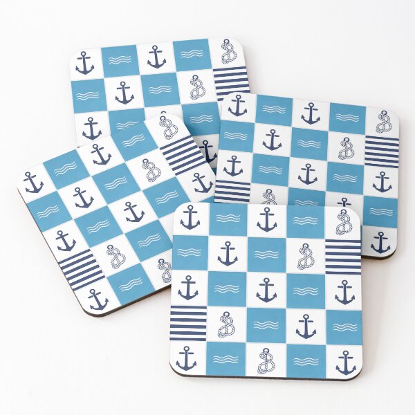 Item preview, Blue Nautical Anchor and Rope Seamless Patchwork Pattern designed and sold by CharlieDesings.