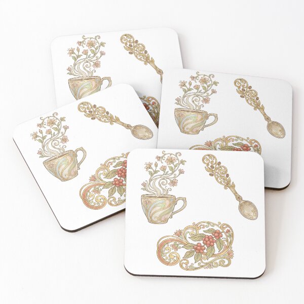 Item preview, Elegant Art Nouveau Coffee and Botanical Filigree Illustration Set designed and sold by NonditStudio.