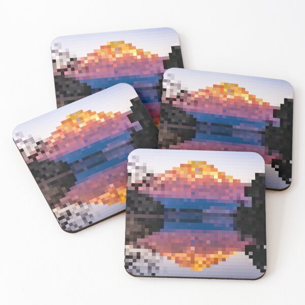 Item preview, Pixelated Vibrant Mountain on a Lake designed and sold by Potato Quality Prints.