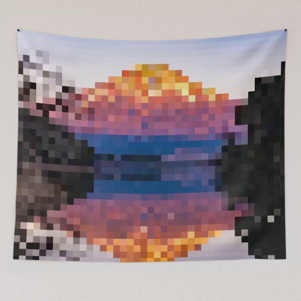 Item preview, Pixelated Vibrant Mountain on a Lake designed and sold by Potato Quality Prints.