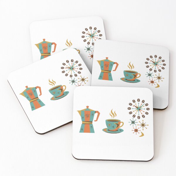 Item preview, Retro Mid-Century Modern Atomic Coffee and Starburst Illustration Set designed and sold by NonditStudio.