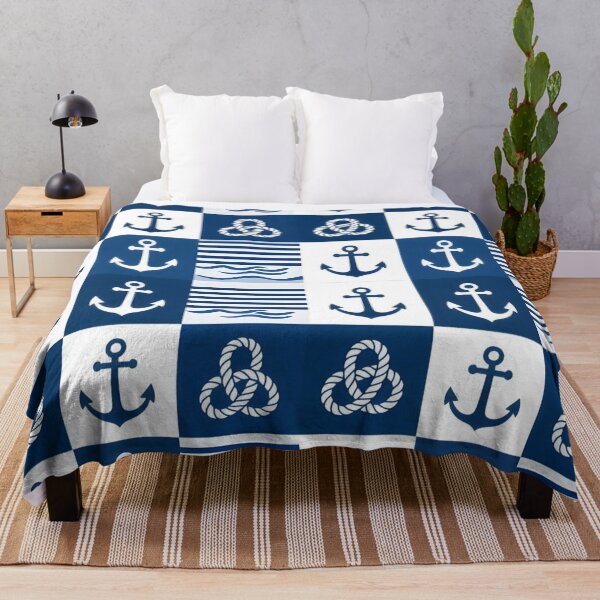 Item preview, Blue Nautical Anchor and Rope Seamless Patchwork Pattern designed and sold by CharlieDesings.
