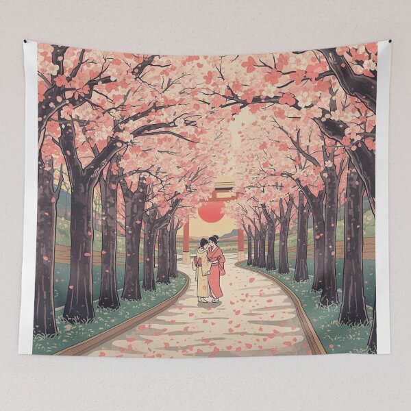 Item preview, Romantic Japanese Ukiyoe Cherry Blossom Pathway Scene designed and sold by Vandy Fullam.