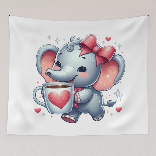 Item preview, Adorable Elephant Drinking Coffee Valentine Art designed and sold by Lulunza.