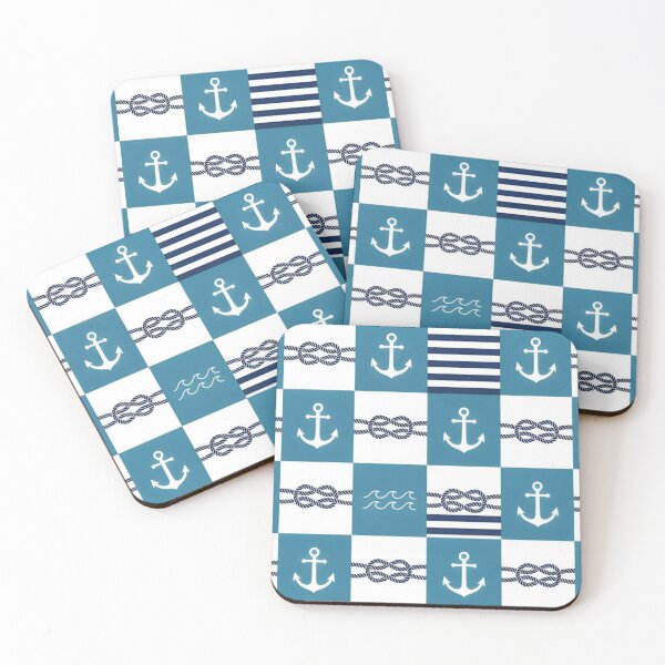 Item preview, Blue Nautical Anchor and Rope Seamless Patchwork Pattern designed and sold by CharlieDesings.