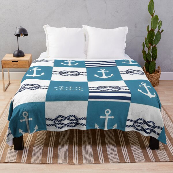 Item preview, Blue Nautical Anchor and Rope Seamless Patchwork Pattern designed and sold by CharlieDesings.