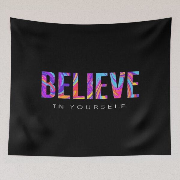 Item preview, Bold BELIEVE IN YOURSELF Motivational Quote – Colorful Swirl Typography for Empowered Living designed and sold by Bright Nest Studio.