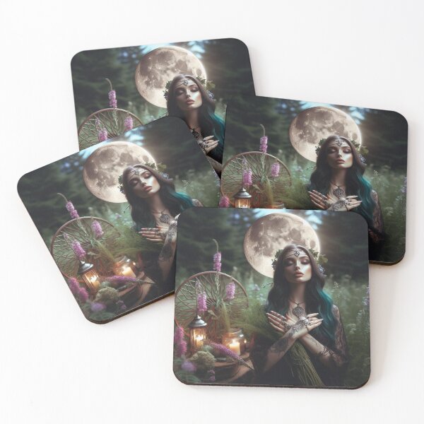 Item preview, Wiccan Priestess Praying – Mystical Lunar Fantasy Art designed and sold by Sybille-Yates.