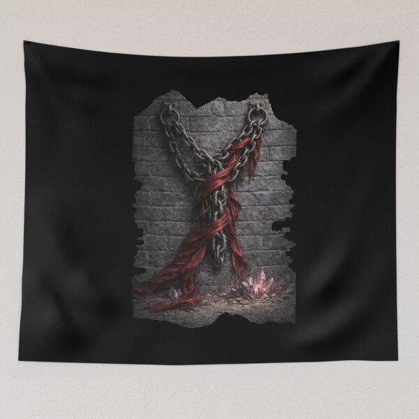 Item preview, Gothic Chains with Red Silk Ribbon and Crystals – Dark Fantasy Dungeon Art designed and sold by DarkRomanceMom.