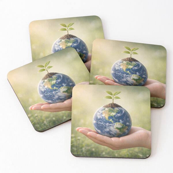 Item preview, Hand Holding Earth With Sprouting Plant Symbolizing Sustainability Environmental Care Growth Hope Responsibility Nature Future designed and sold by Mimoshi ⭐⭐⭐⭐⭐.