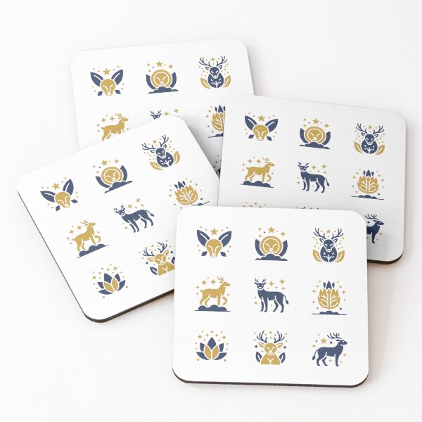 Item preview, 9 Mystical Animal Icons - Vol. 31 - Forest Spirit & Celestial Stag - Borderless Flat Art - Midnight Gold PNG - Perfectly Spaced - NO TEXT designed and sold by Siamcatshop.