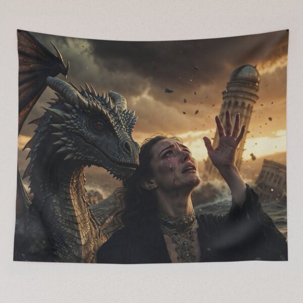Item preview, Atlantis Last Stand – Queen & Dragon Scream to the Storm designed and sold by SunsetAngelsAI.