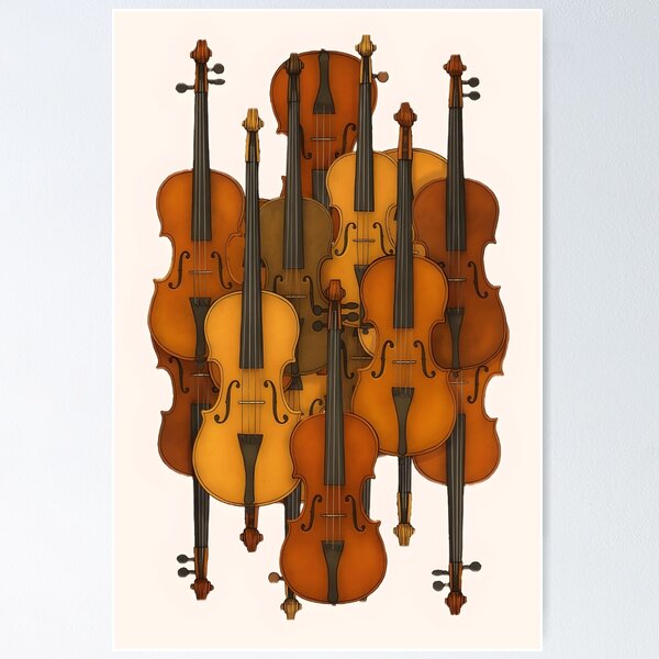 Item preview, Violins Art, Warm Amber Color Decor Classical Music Artwork designed and sold by Neonyx2020.