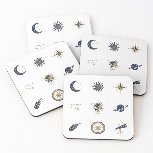 Item preview, 9 Celestial Astronomy Icons - Vol. 33 - Space Navigation & Planet Symbols - Borderless Flat Art - Midnight Gold PNG - Perfectly Spaced - NO TEXT designed and sold by Siamcatshop.