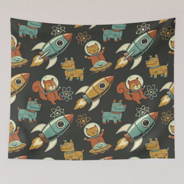 Item preview, Retro Robot Romp Space Pattern designed and sold by SavinMercantile.