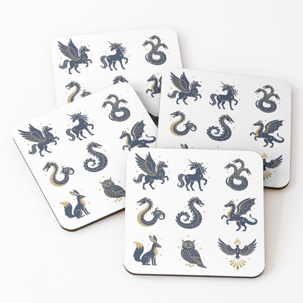 Item preview, 9 Mythical Creature Icons - Vol. 38 - Fantasy Beasts & Magic Guardians - Borderless Flat Art - Midnight Gold PNG - Perfectly Spaced - NO TEXT designed and sold by Siamcatshop.