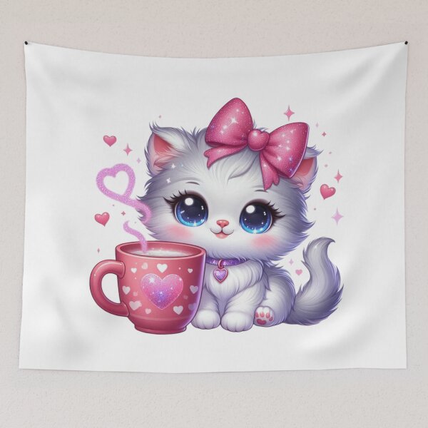 Item preview, Cute Cat Drinking Coffee Valentine Art designed and sold by Lulunza.