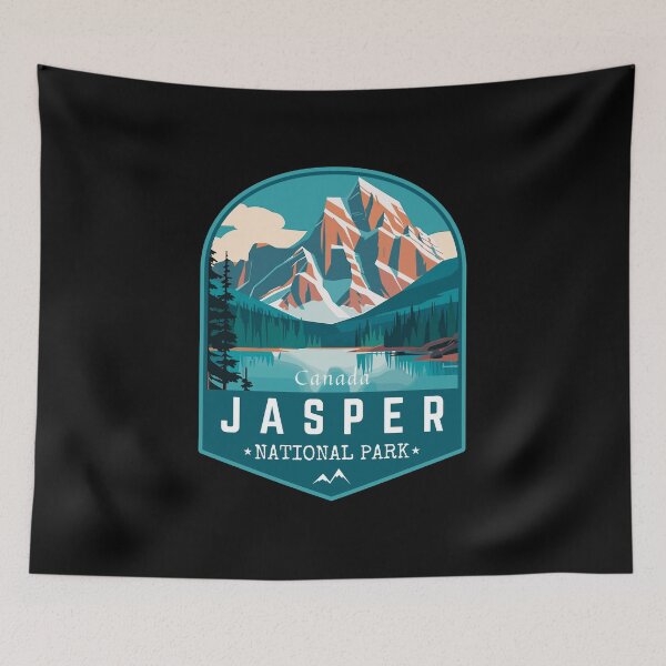 Item preview, Jasper National Park in Alberta, Canada, Retro Travel Art Emblem designed and sold by MaateoDesign.