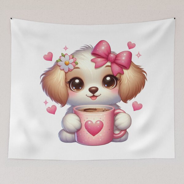 Item preview, Cute Puppy Drinking Coffee Valentine Art designed and sold by Lulunza.