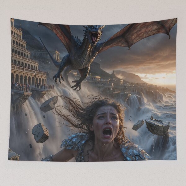 Item preview, Atlantis Edge of Doom – Queen Scream on Collapsing Terrace designed and sold by SunsetAngelsAI.