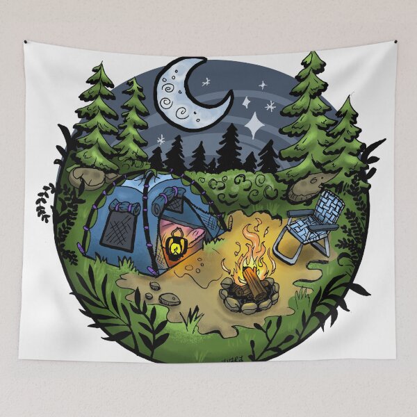 Item preview, Camping Scene with Campfire and Tent Illustration designed and sold by Avara-Creative.