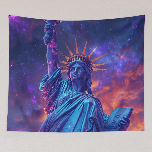 Item preview, Liberty Ascendant — Cosmic Statue Artwork designed and sold by QuantumDrift.