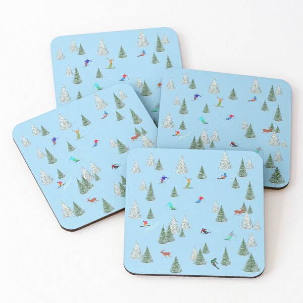 Item preview, Freestyle Skiers Downhill Skiing Pale Blue Background designed and sold by Lily Rose Doodle.