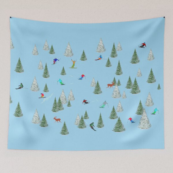 Item preview, Freestyle Skiers Downhill Skiing Pale Blue Background designed and sold by Lily Rose Doodle.