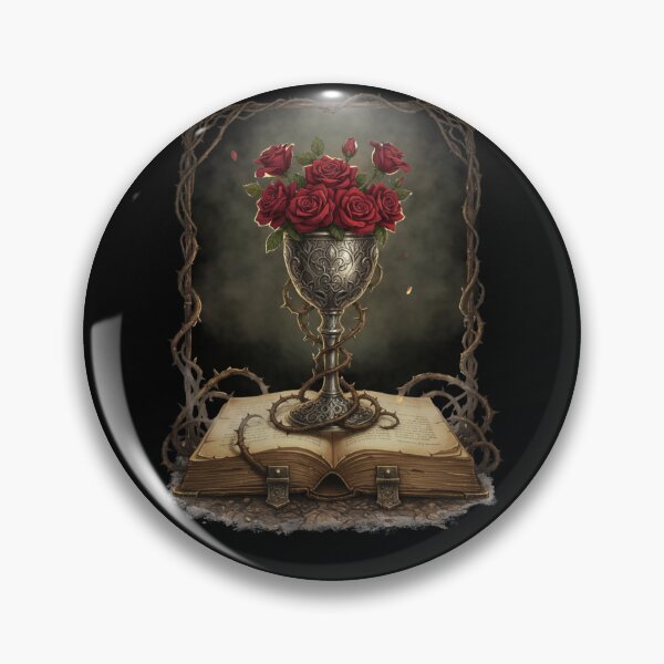 Item preview, Gothic Silver Chalice Roses Open Book Thorns – Dark Fantasy Witch Ritual Art designed and sold by DarkRomanceMom.